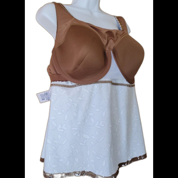 Swim Top Brown Floral 1X 18W Underwire Lands' End Underwire Wide Straps S314 - Picture 7 of 11